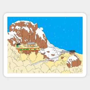 a snow-covered mountain temple, snowscape Sticker